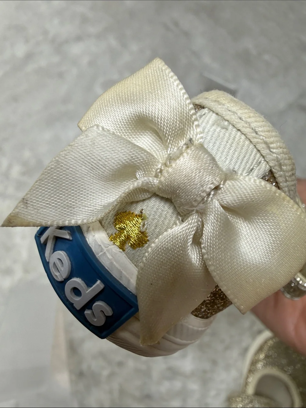 Keds x Kate Spade Sloane Toddler Mary Jane Shoes 5.5M Champagne Gold Glitter Bow